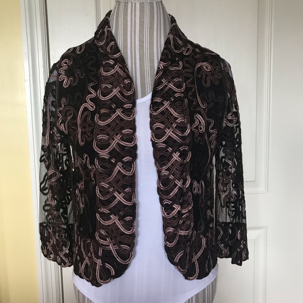 Weave 3/4 Sleeve Sheer Jacket Shades of Brown Sm